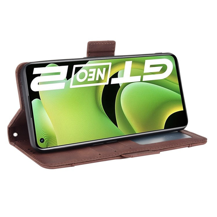 For Realme GT Neo2 5G/GT Neo 3T 5G Large Storage Spece Flip Phone Case Multiple Card Slot Design PU Leather Wallet Cover Protector - Brown