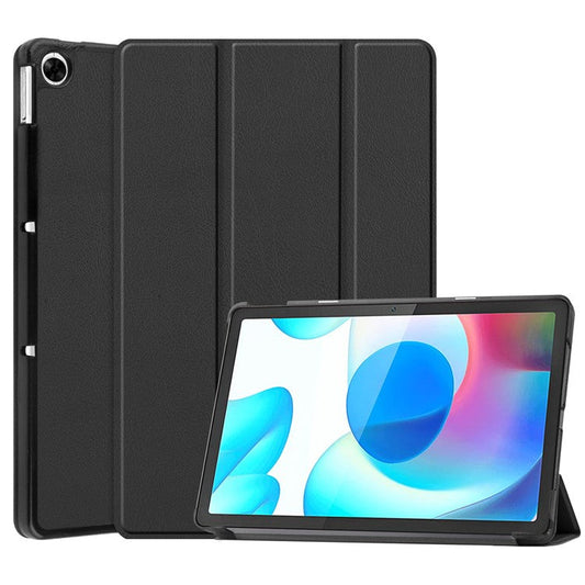 Trifold Stand PU Leather Hard PC Inner Shockproof Protective Tablet Cover for Realme Pad 10.4 - Black