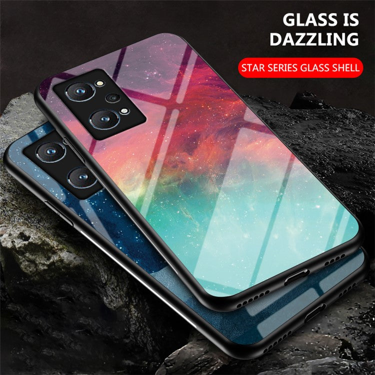Hard and Soft Combination Starry Sky Pattern Tempered Glass Hybrid Phone Cover Case for Realme GT Neo2 5G/GT Neo 3T 5G - Color Sky