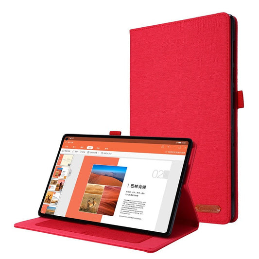 Card Slots Design Cloth Texture PU Leather Folding Folio Stand Cover for Realme Pad 10.4 inch - Red