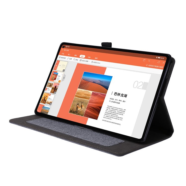Card Slots Design Cloth Texture PU Leather Folding Folio Stand Cover for Realme Pad 10.4 inch - Grey