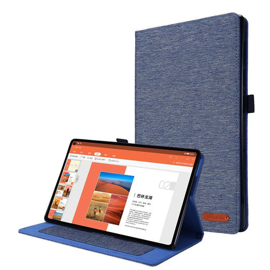 Card Slots Design Cloth Texture PU Leather Folding Folio Stand Cover for Realme Pad 10.4 inch - Blue
