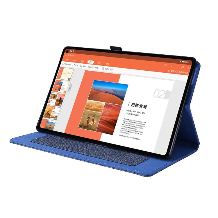 Card Slots Design Cloth Texture PU Leather Folding Folio Stand Cover for Realme Pad 10.4 inch - Blue