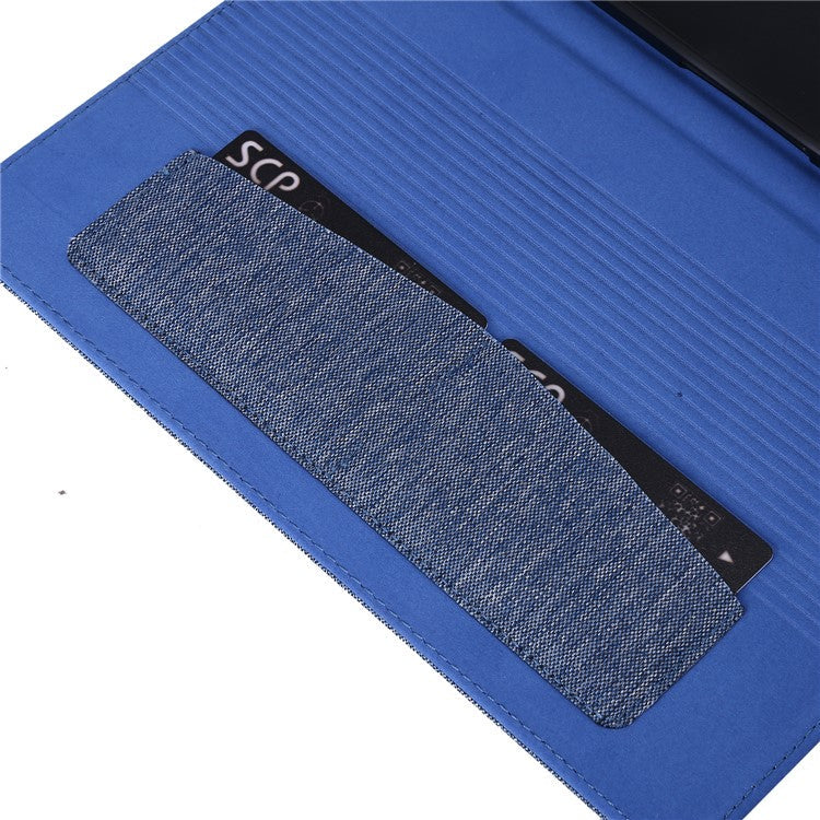 Card Slots Design Cloth Texture PU Leather Folding Folio Stand Cover for Realme Pad 10.4 inch - Blue