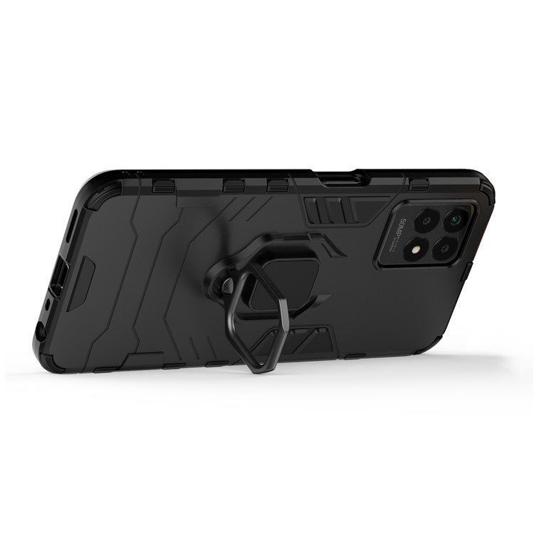 Ring Holder Kickstand Shockproof Hard PC + Soft TPU Phone Hybrid Case Cover for Realme 8i/Narzo 50 4G - Black