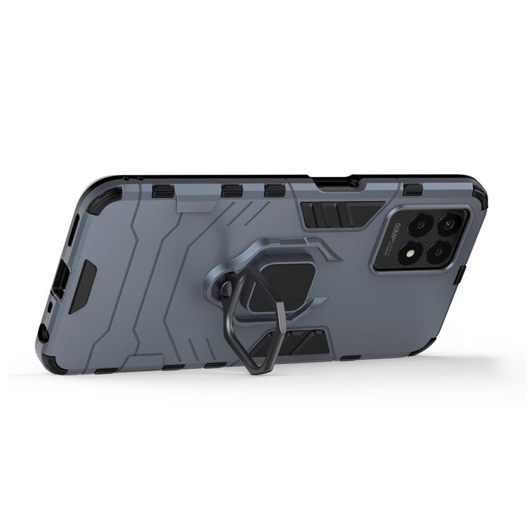 Ring Holder Kickstand Shockproof Hard PC + Soft TPU Phone Hybrid Case Cover for Realme 8i/Narzo 50 4G - Blue
