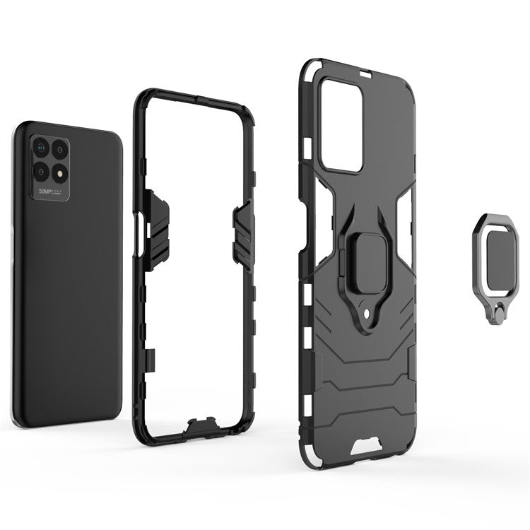 Ring Holder Kickstand Shockproof Hard PC + Soft TPU Phone Hybrid Case Cover for Realme 8i/Narzo 50 4G - Blue