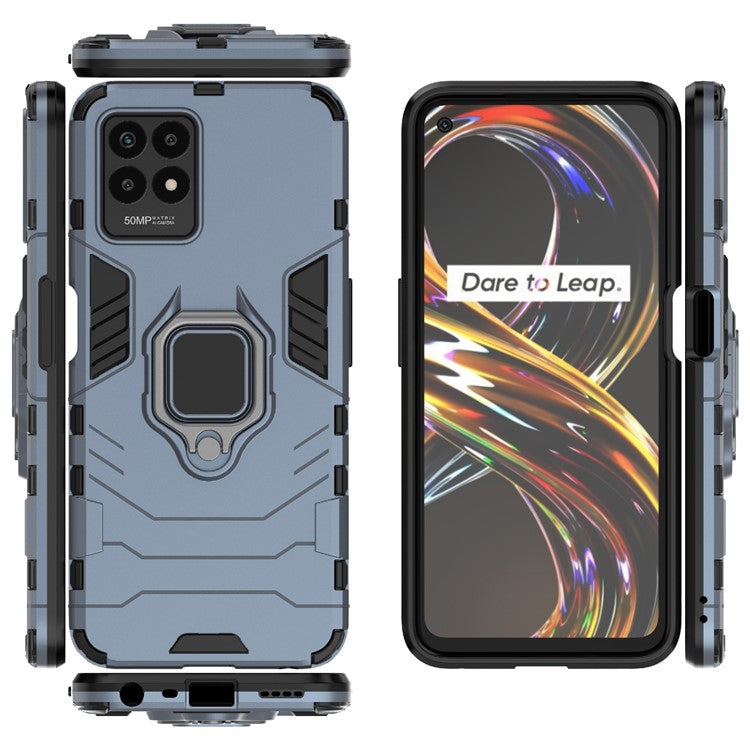 Ring Holder Kickstand Shockproof Hard PC + Soft TPU Phone Hybrid Case Cover for Realme 8i/Narzo 50 4G - Blue