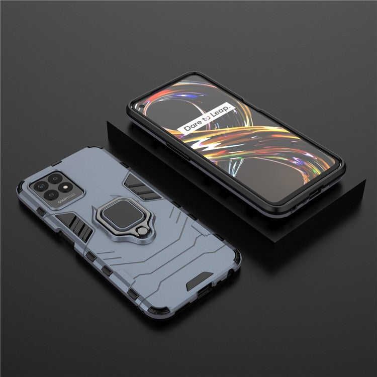 Ring Holder Kickstand Shockproof Hard PC + Soft TPU Phone Hybrid Case Cover for Realme 8i/Narzo 50 4G - Blue