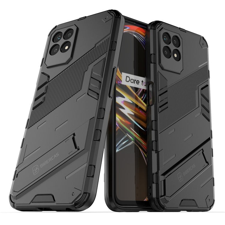 Kickstand Design Hard PC + Soft TPU Anti-Drop Hybrid Phone Case Cover for Realme 8i/Narzo 50 4G - Black