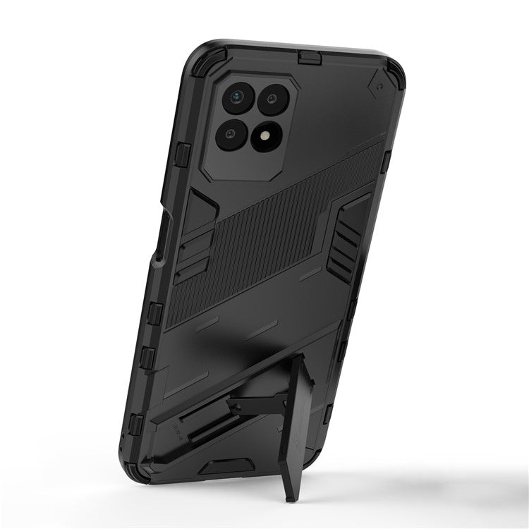 Kickstand Design Hard PC + Soft TPU Anti-Drop Hybrid Phone Case Cover for Realme 8i/Narzo 50 4G - Black