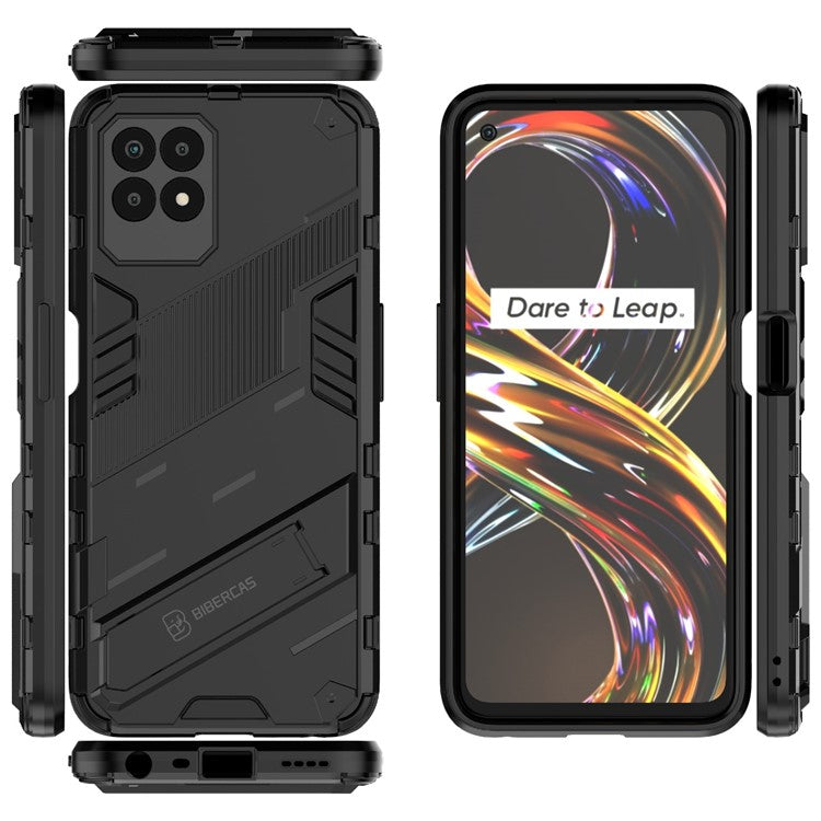 Kickstand Design Hard PC + Soft TPU Anti-Drop Hybrid Phone Case Cover for Realme 8i/Narzo 50 4G - Black
