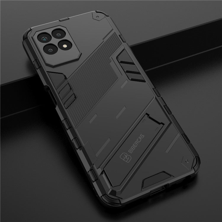 Kickstand Design Hard PC + Soft TPU Anti-Drop Hybrid Phone Case Cover for Realme 8i/Narzo 50 4G - Black