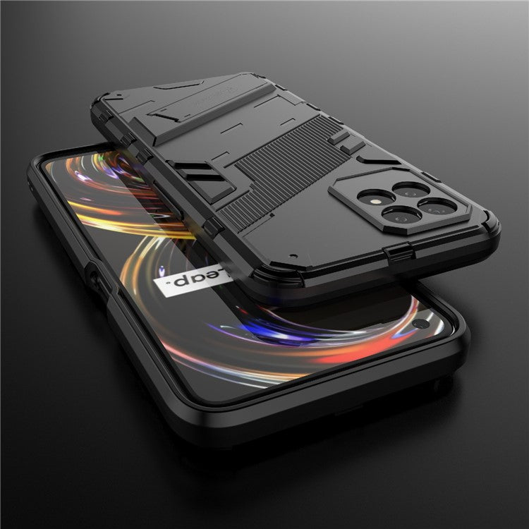 Kickstand Design Hard PC + Soft TPU Anti-Drop Hybrid Phone Case Cover for Realme 8i/Narzo 50 4G - Black