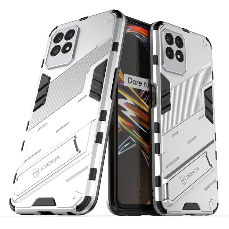 Kickstand Design Hard PC + Soft TPU Anti-Drop Hybrid Phone Case Cover for Realme 8i/Narzo 50 4G - White