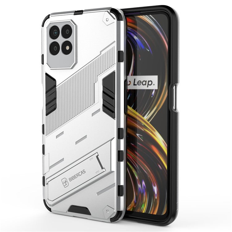 Kickstand Design Hard PC + Soft TPU Anti-Drop Hybrid Phone Case Cover for Realme 8i/Narzo 50 4G - White