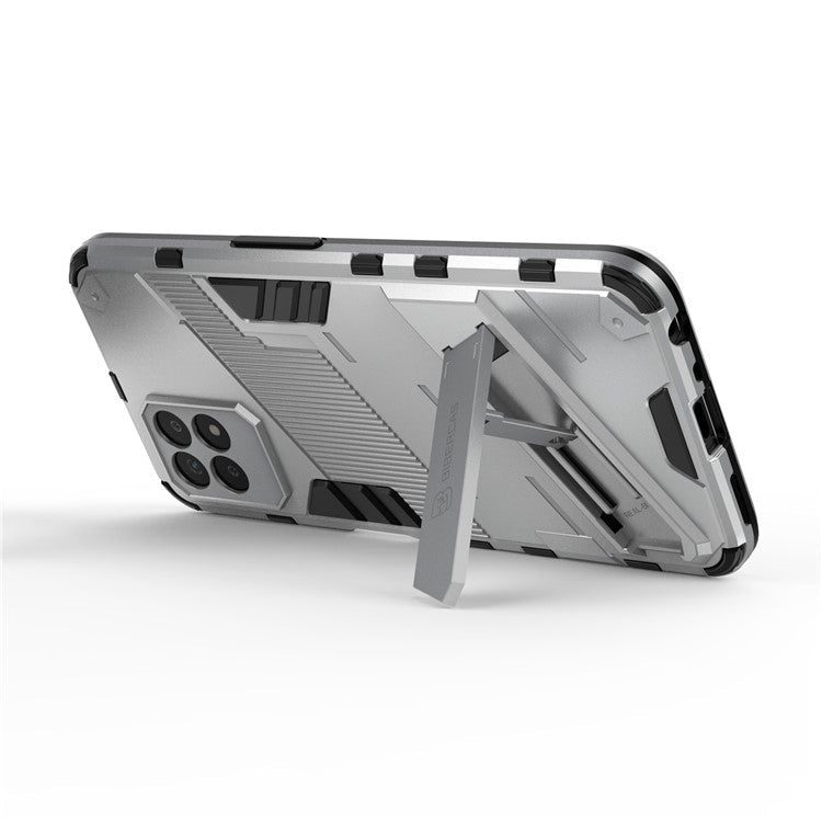 Kickstand Design Hard PC + Soft TPU Anti-Drop Hybrid Phone Case Cover for Realme 8i/Narzo 50 4G - White