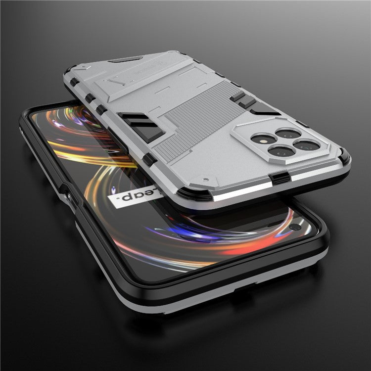 Kickstand Design Hard PC + Soft TPU Anti-Drop Hybrid Phone Case Cover for Realme 8i/Narzo 50 4G - White