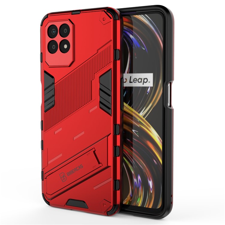 Kickstand Design Hard PC + Soft TPU Anti-Drop Hybrid Phone Case Cover for Realme 8i/Narzo 50 4G - Red