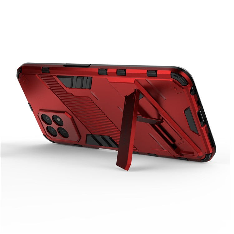 Kickstand Design Hard PC + Soft TPU Anti-Drop Hybrid Phone Case Cover for Realme 8i/Narzo 50 4G - Red