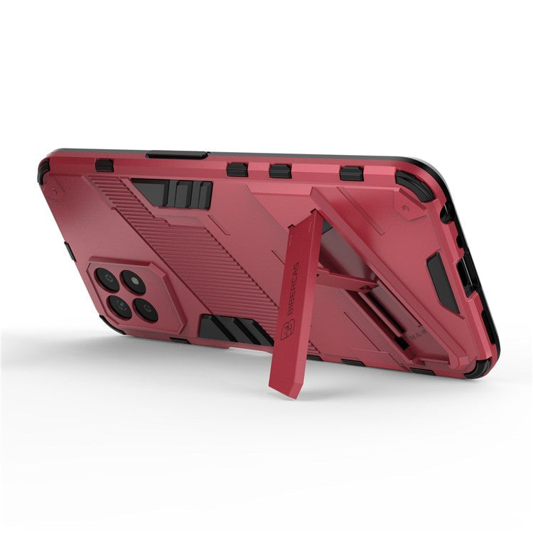 Kickstand Design Hard PC + Soft TPU Anti-Drop Hybrid Phone Case Cover for Realme 8i/Narzo 50 4G - Rose