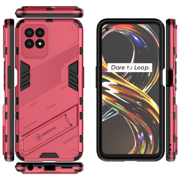 Kickstand Design Hard PC + Soft TPU Anti-Drop Hybrid Phone Case Cover for Realme 8i/Narzo 50 4G - Rose