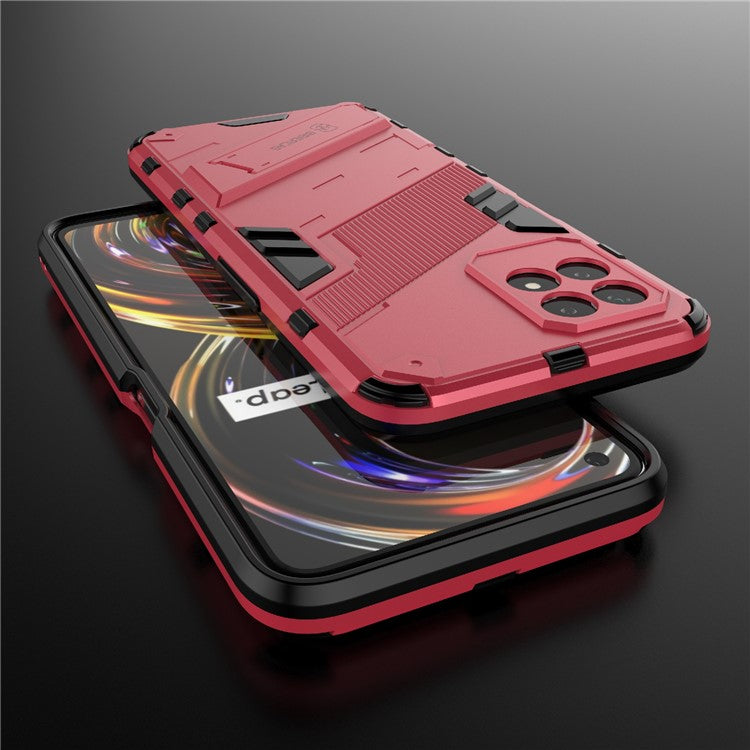 Kickstand Design Hard PC + Soft TPU Anti-Drop Hybrid Phone Case Cover for Realme 8i/Narzo 50 4G - Rose
