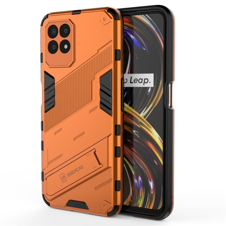 Kickstand Design Hard PC + Soft TPU Anti-Drop Hybrid Phone Case Cover for Realme 8i/Narzo 50 4G - Orange