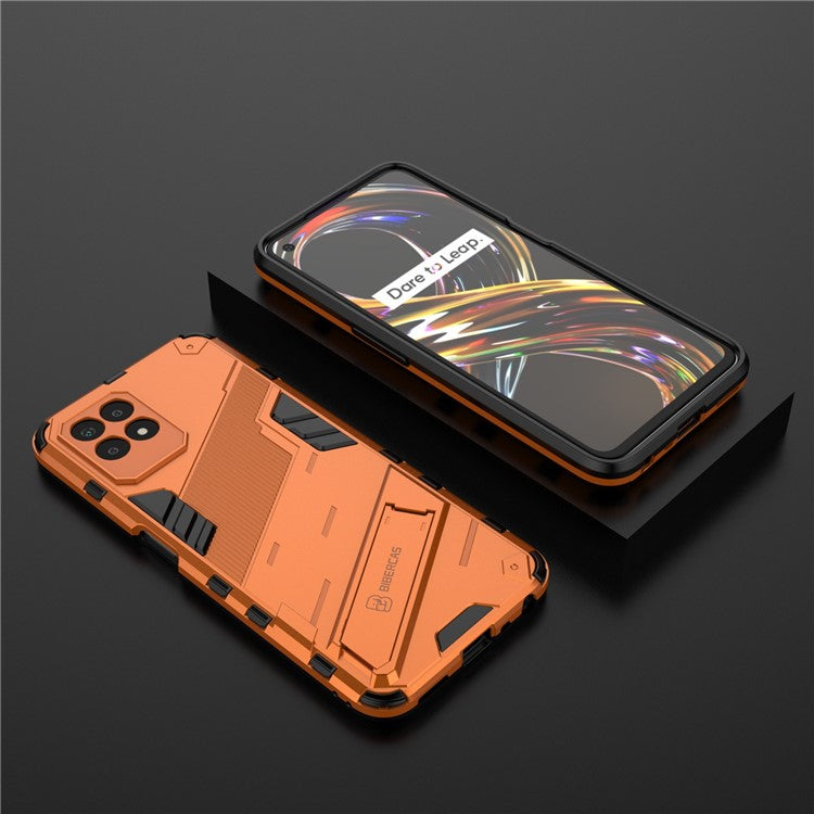 Kickstand Design Hard PC + Soft TPU Anti-Drop Hybrid Phone Case Cover for Realme 8i/Narzo 50 4G - Orange