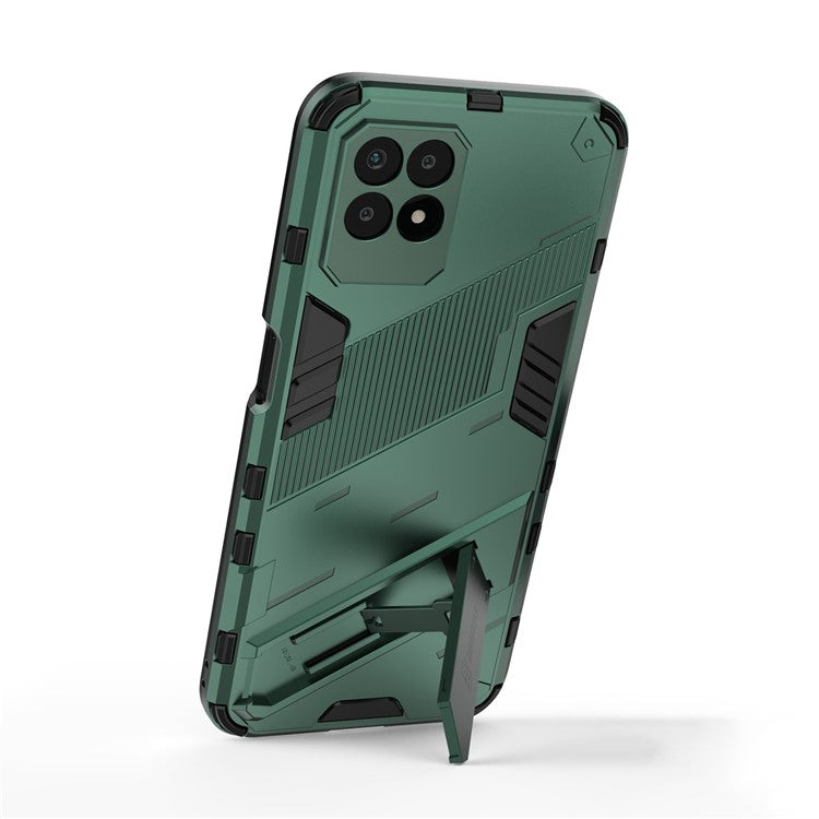 Kickstand Design Hard PC + Soft TPU Anti-Drop Hybrid Phone Case Cover for Realme 8i/Narzo 50 4G - Green