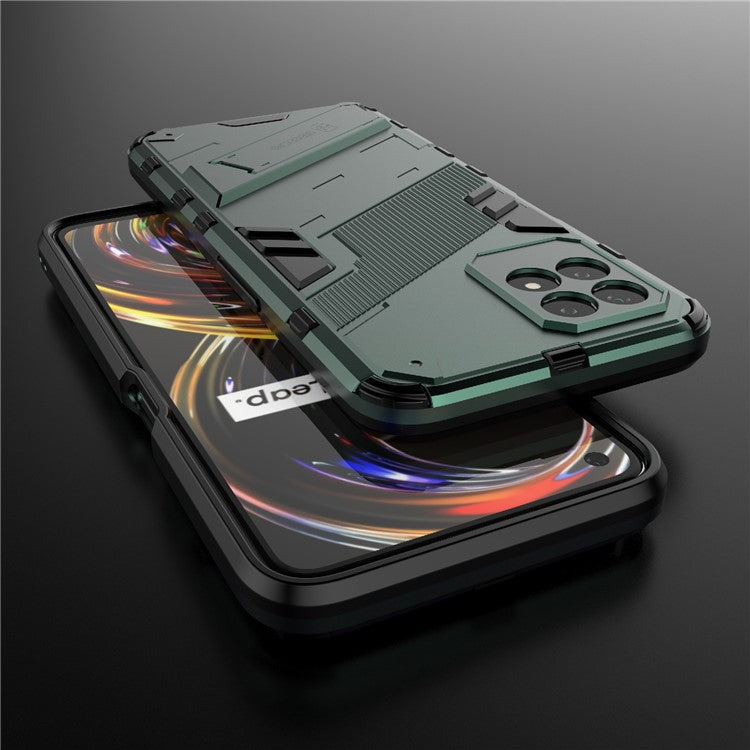 Kickstand Design Hard PC + Soft TPU Anti-Drop Hybrid Phone Case Cover for Realme 8i/Narzo 50 4G - Green
