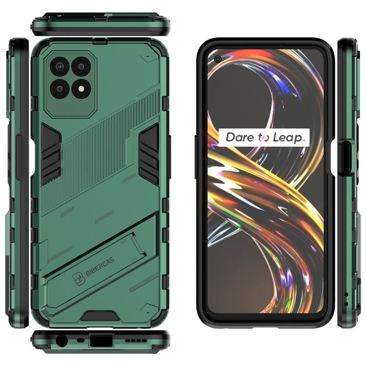 Kickstand Design Hard PC + Soft TPU Anti-Drop Hybrid Phone Case Cover for Realme 8i/Narzo 50 4G - Green