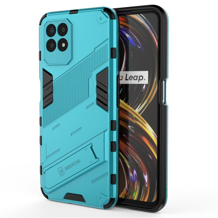 Kickstand Design Hard PC + Soft TPU Anti-Drop Hybrid Phone Case Cover for Realme 8i/Narzo 50 4G - Baby Blue