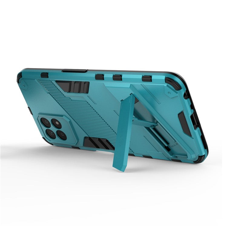 Kickstand Design Hard PC + Soft TPU Anti-Drop Hybrid Phone Case Cover for Realme 8i/Narzo 50 4G - Baby Blue
