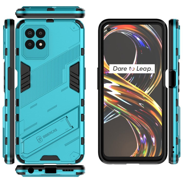Kickstand Design Hard PC + Soft TPU Anti-Drop Hybrid Phone Case Cover for Realme 8i/Narzo 50 4G - Baby Blue
