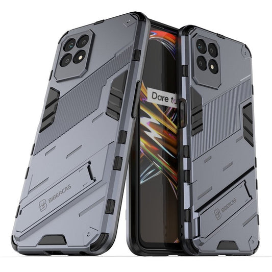 Kickstand Design Hard PC + Soft TPU Anti-Drop Hybrid Phone Case Cover for Realme 8i/Narzo 50 4G - Dark Blue