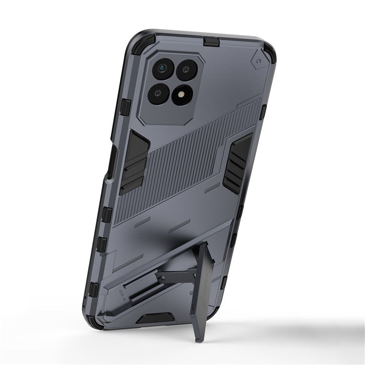 Kickstand Design Hard PC + Soft TPU Anti-Drop Hybrid Phone Case Cover for Realme 8i/Narzo 50 4G - Dark Blue