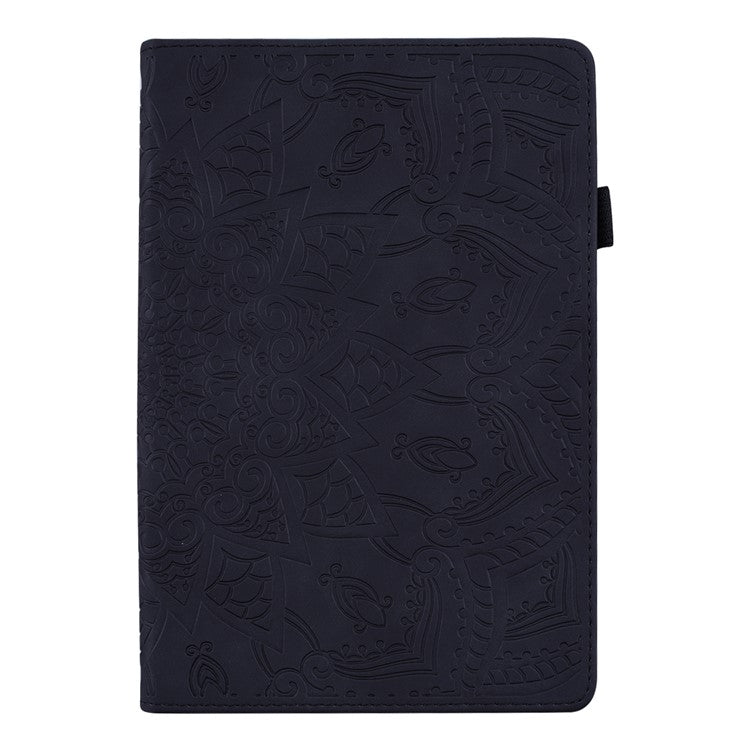 Shockproof Flip Cover Flower Pattern Imprinting Stand Design Anti-fall Leather Tablet Case with Card Slots and Pen Holder for Realme Pad - Black