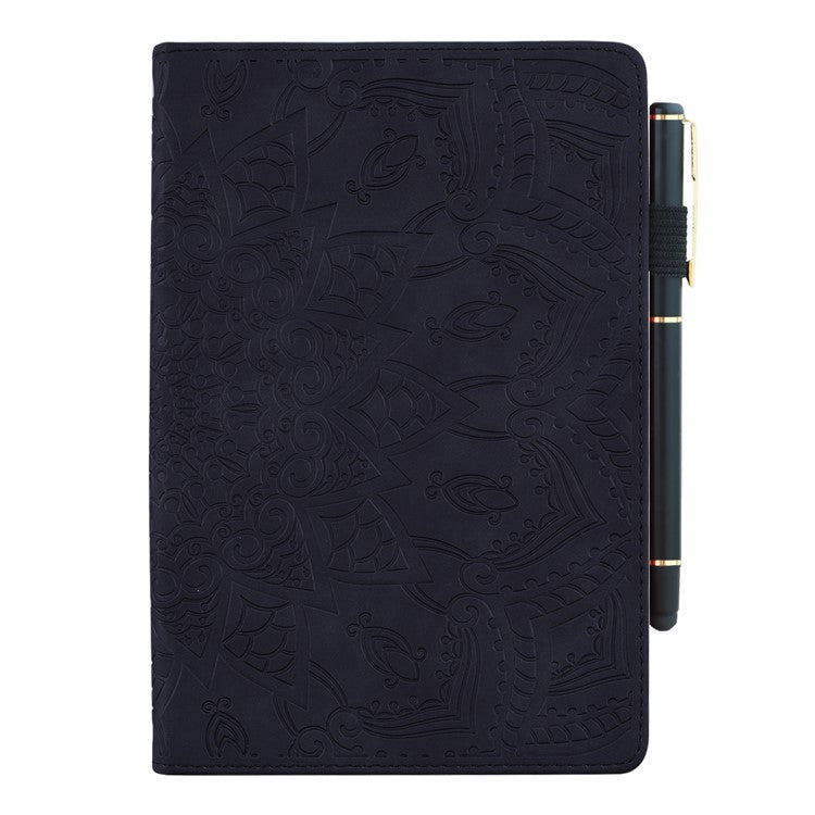 Shockproof Flip Cover Flower Pattern Imprinting Stand Design Anti-fall Leather Tablet Case with Card Slots and Pen Holder for Realme Pad - Black