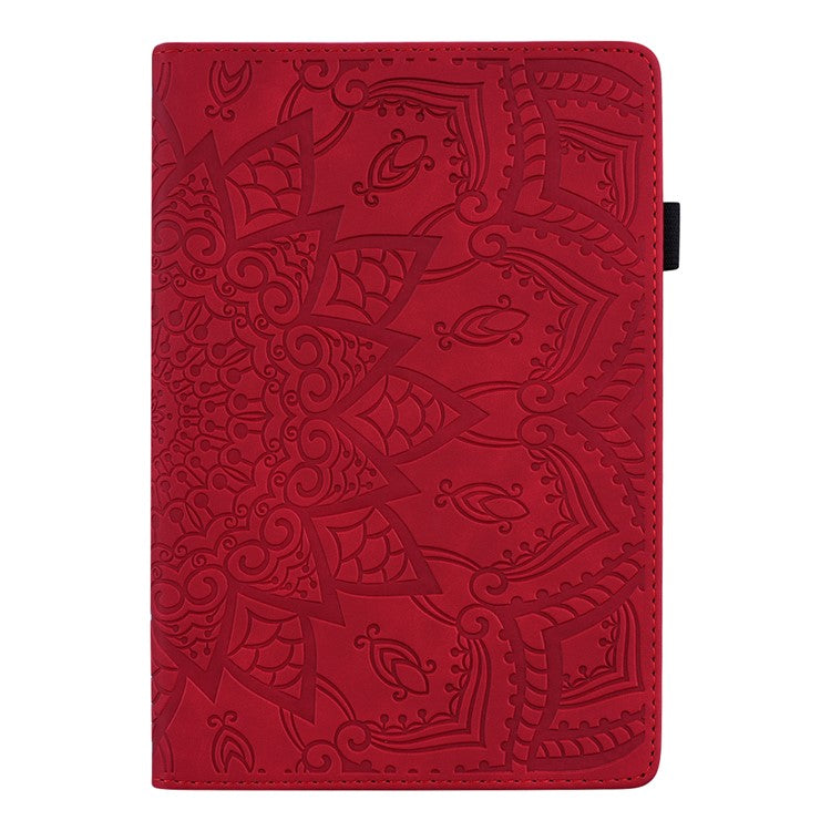 Shockproof Flip Cover Flower Pattern Imprinting Stand Design Anti-fall Leather Tablet Case with Card Slots and Pen Holder for Realme Pad - Red