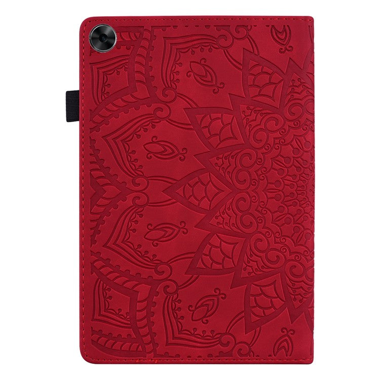 Shockproof Flip Cover Flower Pattern Imprinting Stand Design Anti-fall Leather Tablet Case with Card Slots and Pen Holder for Realme Pad - Red