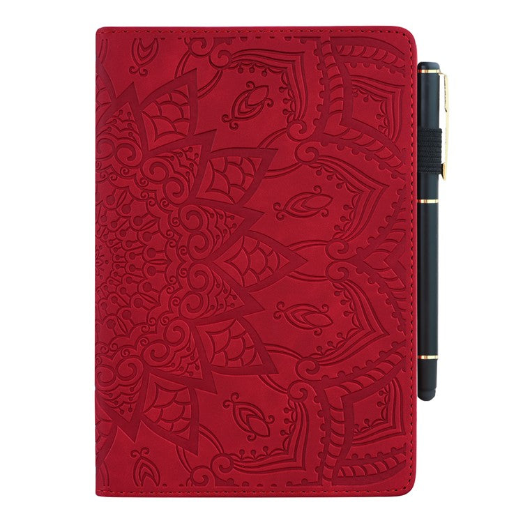 Shockproof Flip Cover Flower Pattern Imprinting Stand Design Anti-fall Leather Tablet Case with Card Slots and Pen Holder for Realme Pad - Red