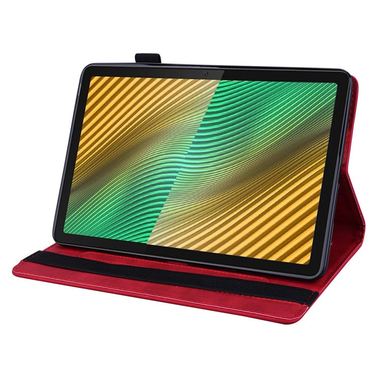 Shockproof Flip Cover Flower Pattern Imprinting Stand Design Anti-fall Leather Tablet Case with Card Slots and Pen Holder for Realme Pad - Red