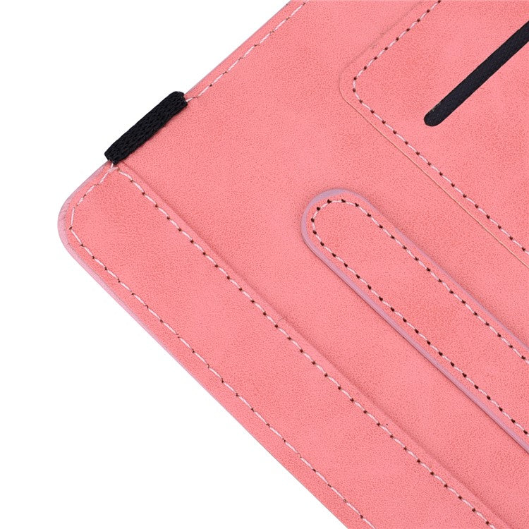 Shockproof Flip Cover Flower Pattern Imprinting Stand Design Anti-fall Leather Tablet Case with Card Slots and Pen Holder for Realme Pad - Pink