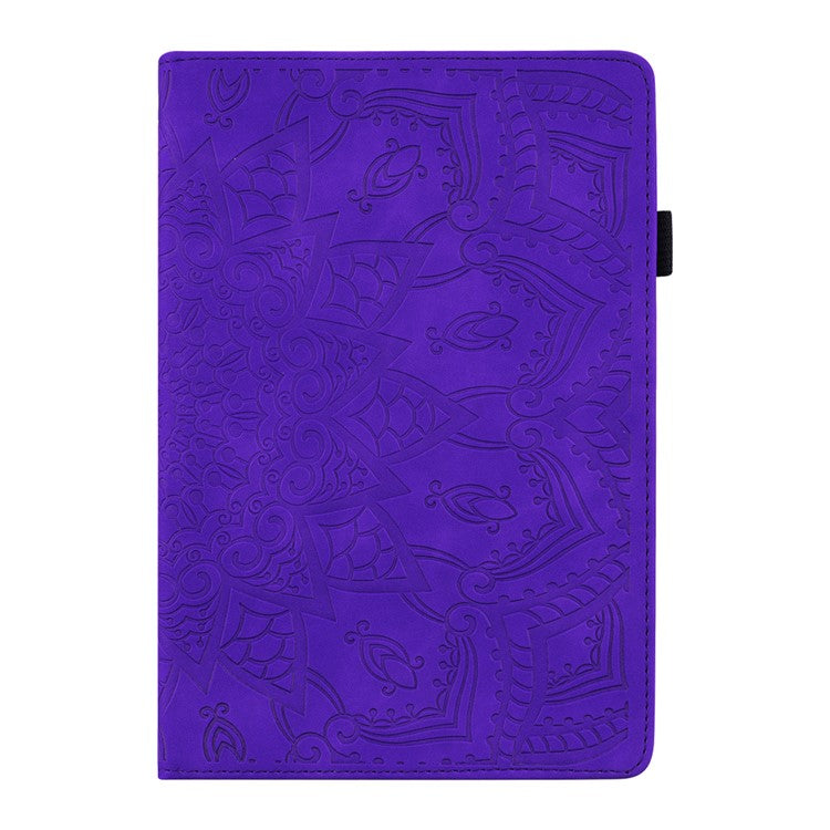 Shockproof Flip Cover Flower Pattern Imprinting Stand Design Anti-fall Leather Tablet Case with Card Slots and Pen Holder for Realme Pad - Purple