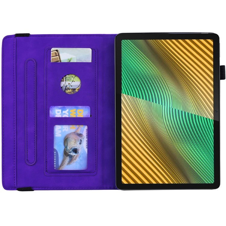 Shockproof Flip Cover Flower Pattern Imprinting Stand Design Anti-fall Leather Tablet Case with Card Slots and Pen Holder for Realme Pad - Purple