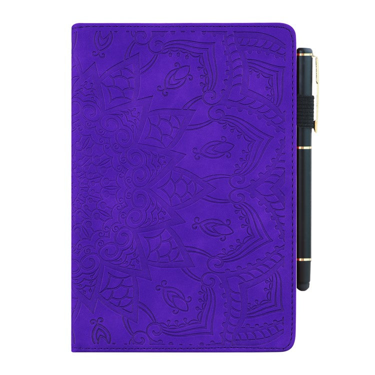Shockproof Flip Cover Flower Pattern Imprinting Stand Design Anti-fall Leather Tablet Case with Card Slots and Pen Holder for Realme Pad - Purple