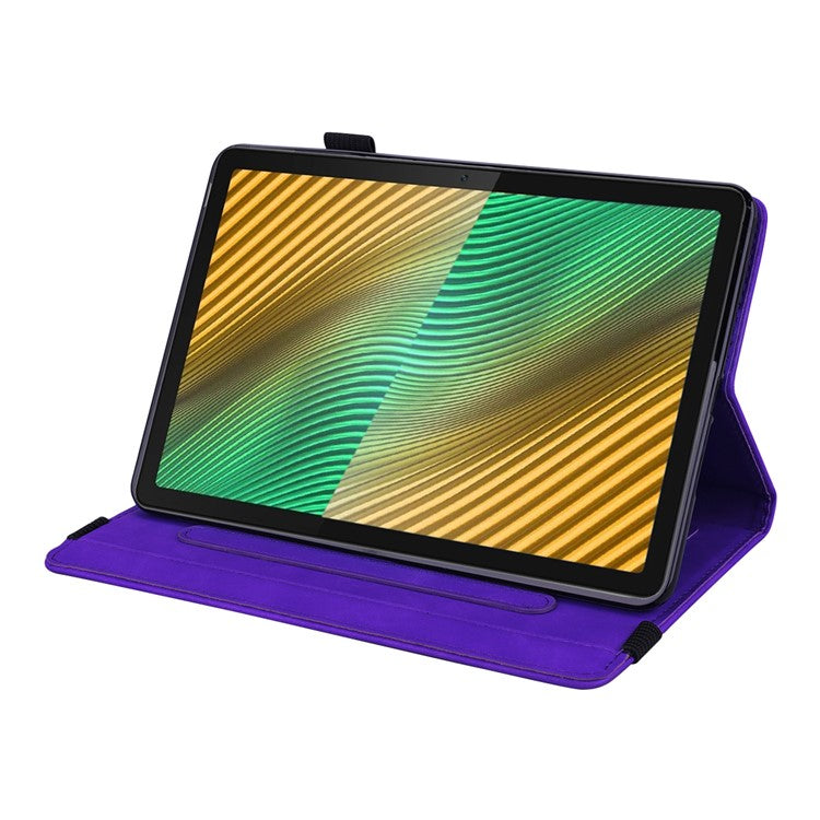 Shockproof Flip Cover Flower Pattern Imprinting Stand Design Anti-fall Leather Tablet Case with Card Slots and Pen Holder for Realme Pad - Purple