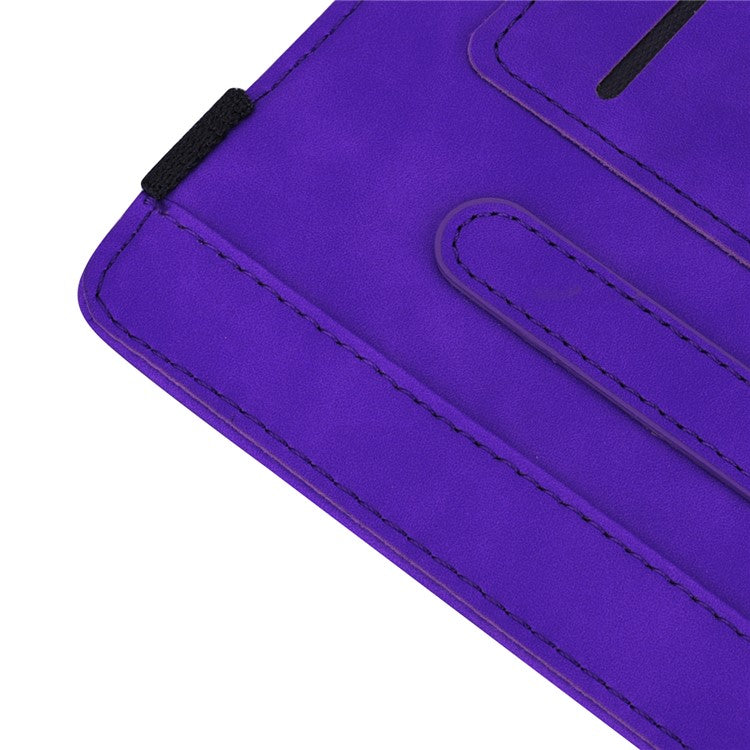 Shockproof Flip Cover Flower Pattern Imprinting Stand Design Anti-fall Leather Tablet Case with Card Slots and Pen Holder for Realme Pad - Purple