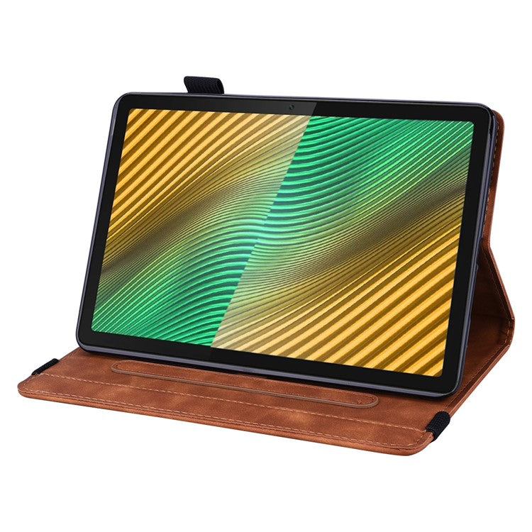 Shockproof Flip Cover Flower Pattern Imprinting Stand Design Anti-fall Leather Tablet Case with Card Slots and Pen Holder for Realme Pad - Brown